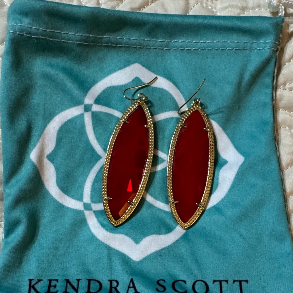 Kendra Scott Crimson and Gold Marquise Earrings